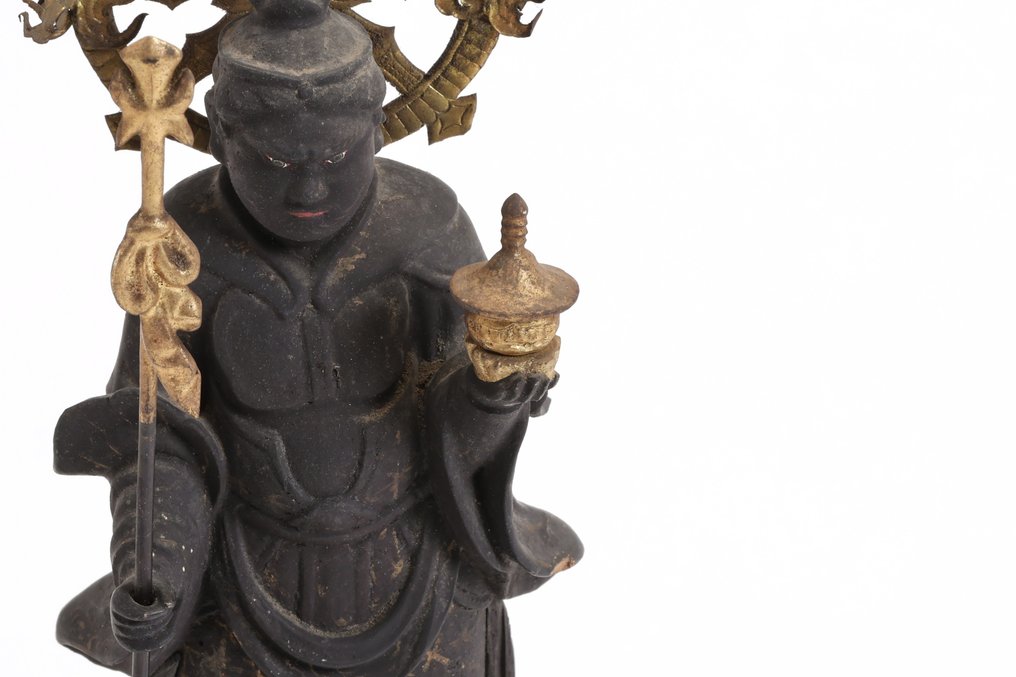 Bishamonten 毘沙門天 Statue - Guardian Deity of Fortune and War - Madeira - Japão - Século XIX/período Meiji #2.2