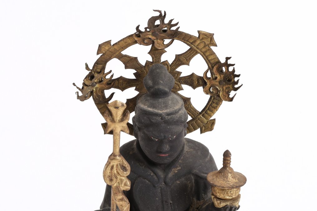 Bishamonten 毘沙門天 Statue - Guardian Deity of Fortune and War - Madeira - Japão - Século XIX/período Meiji #2.1
