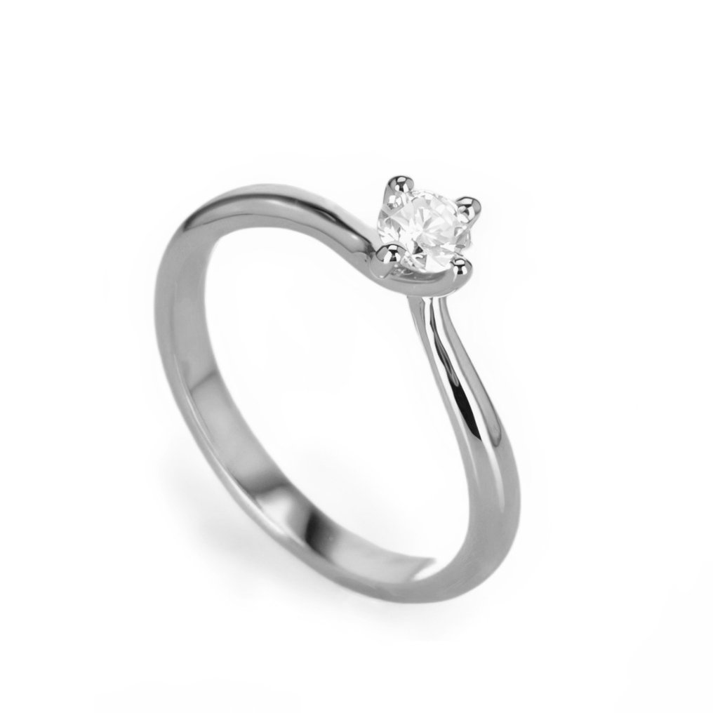 訂婚戒指 - 14 克拉 白金 -  0.24 tw. 鉆石  (天然)  #1.1