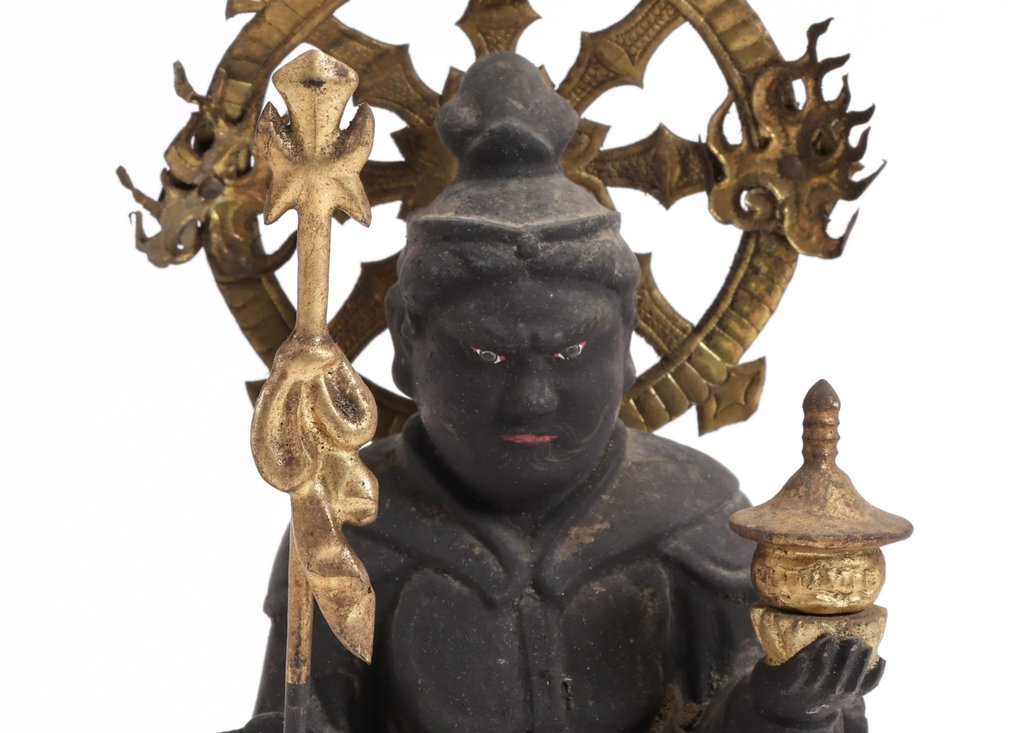 Bishamonten 毘沙門天 Statue - Guardian Deity of Fortune and War - Madera - Japón - Siglo XIX / Período Meiji #3.1