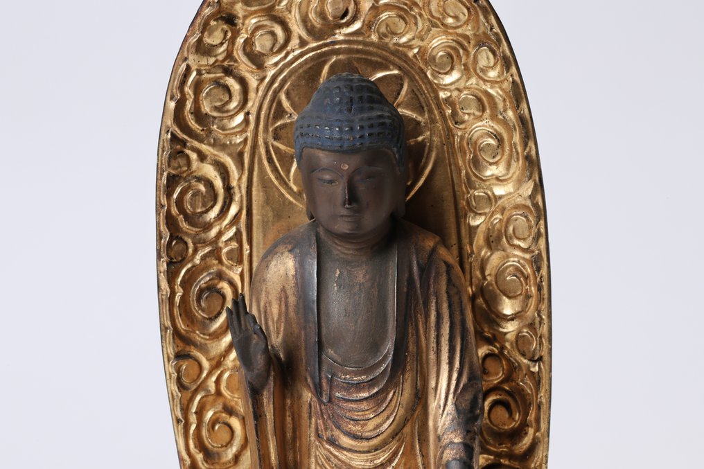 Amida Buddha 阿弥陀如来 Statue with Zushi Altar Cabinet - Veistos Puu - Japani - Meiji period (1868-1912) #3.2