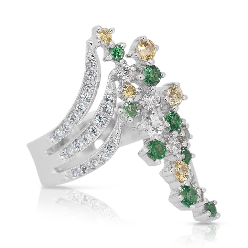 IGI Certificate - 1.08 total carat of tsavorites, sapphires and diamonds - Anello Oro bianco Diamante  (Naturale) - Tsavorite #2.1
