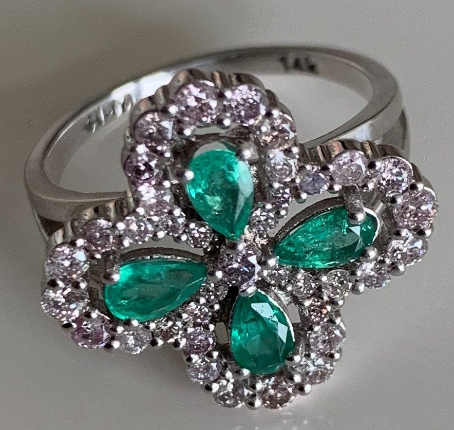 Ring Witgoud Smaragd - Diamant #1.1