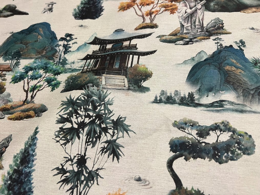 Tecido de algodão raro com tema de arte oriental - Tecido para estofos  - 300 cm - 280 cm #3.3