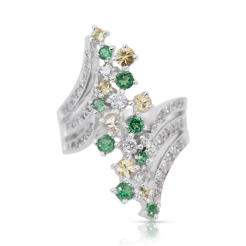 IGI Certificate - 1.08 total carat of tsavorites, sapphires and diamonds - Anello Oro bianco Diamante  (Naturale) - Tsavorite #1.1