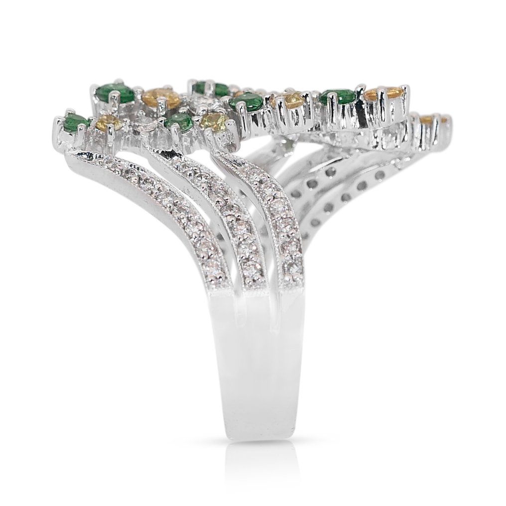 IGI Certificate - 1.08 total carat of tsavorites, sapphires and diamonds - Pierścionek Białe złoto Diament  (Naturalny) - Tsavoryt #1.2