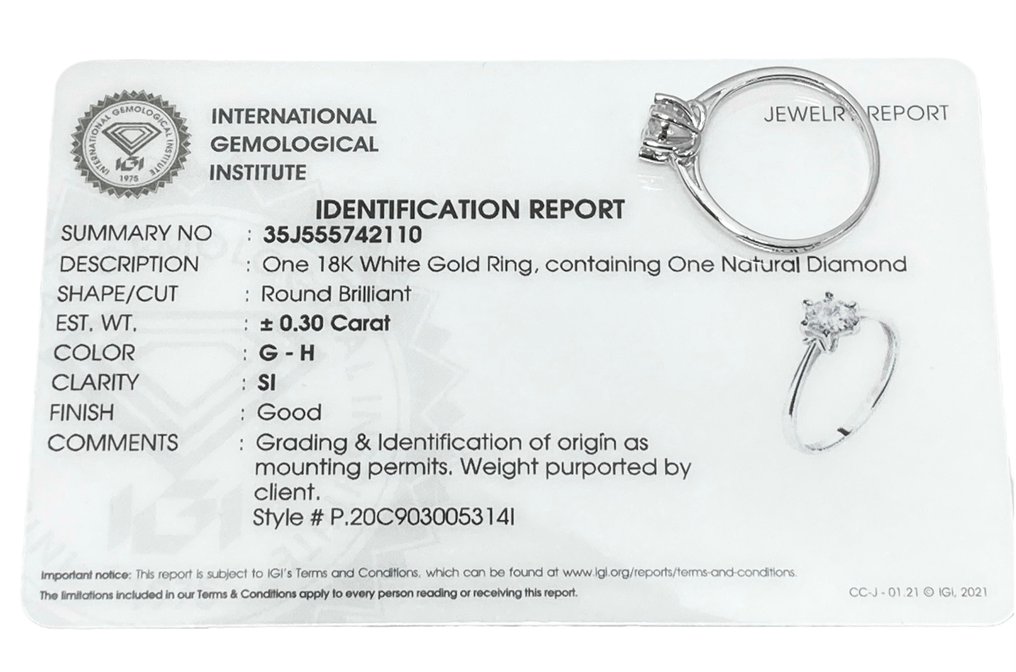 Pala Diamond - IGI certified - Ring Weißgold Diamant  (Natürlich)  #2.1