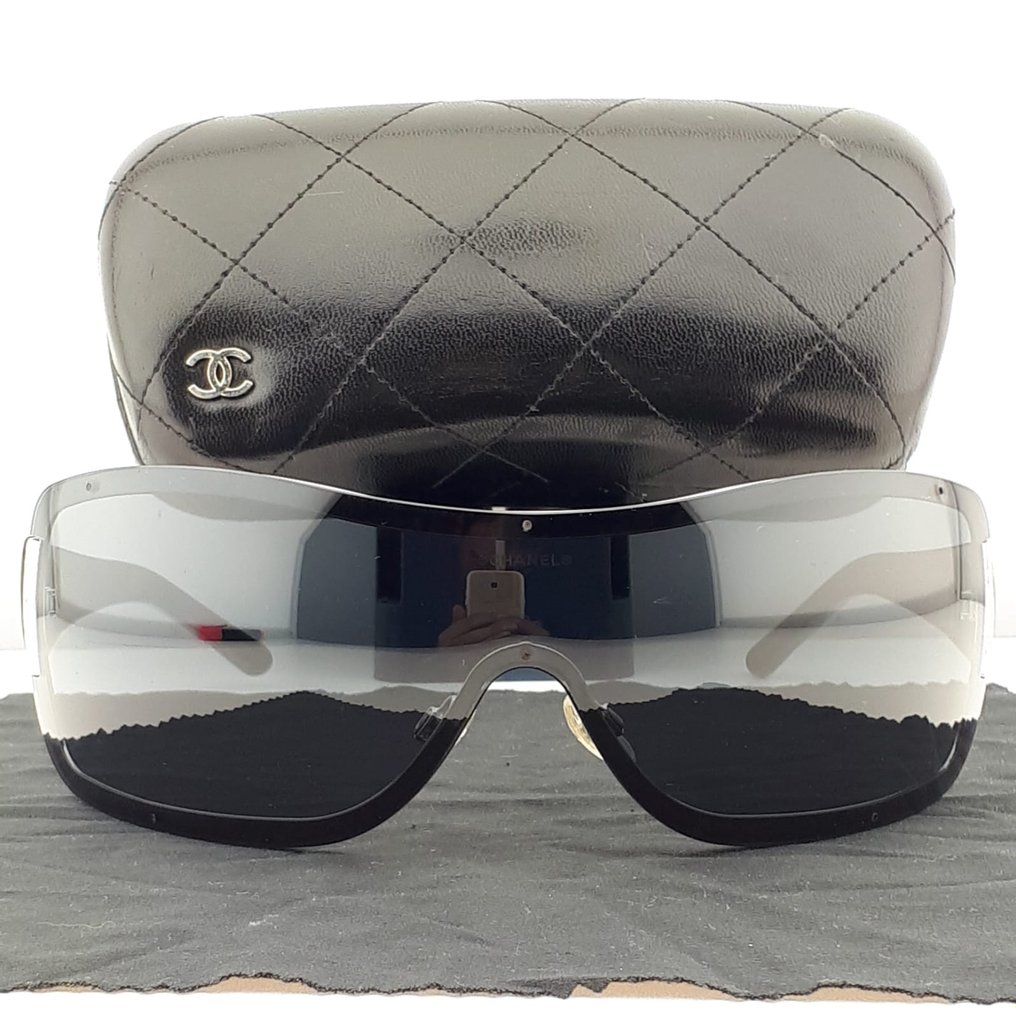 Chanel - Shield Black with Silver Tone Metal Chanel Plate Details - Sunglasses #1.2