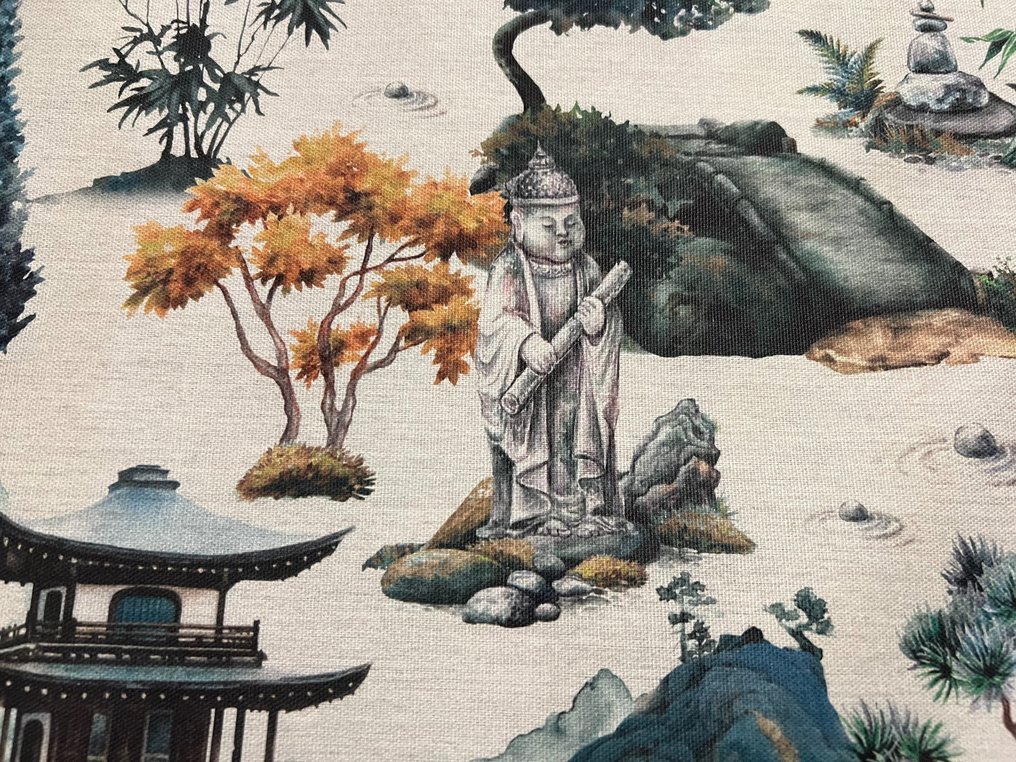 Tecido de algodão raro com tema de arte oriental - Tecido para estofos  - 300 cm - 280 cm #1.1