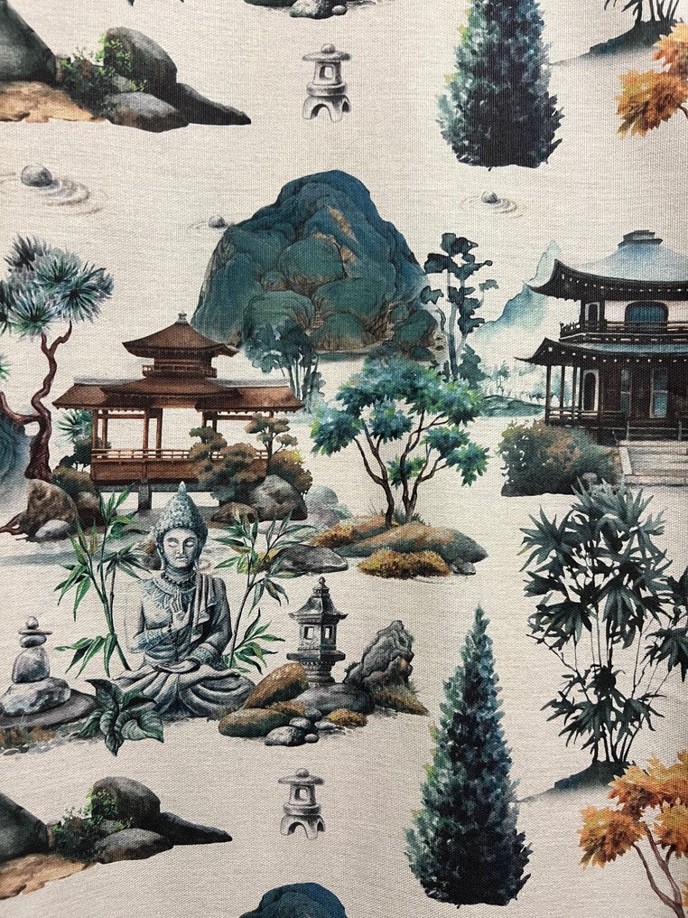 Țesătură rară din bumbac cu tematică de artă orientală - Țesătură tapițerie  - 300 cm - 280 cm #2.1