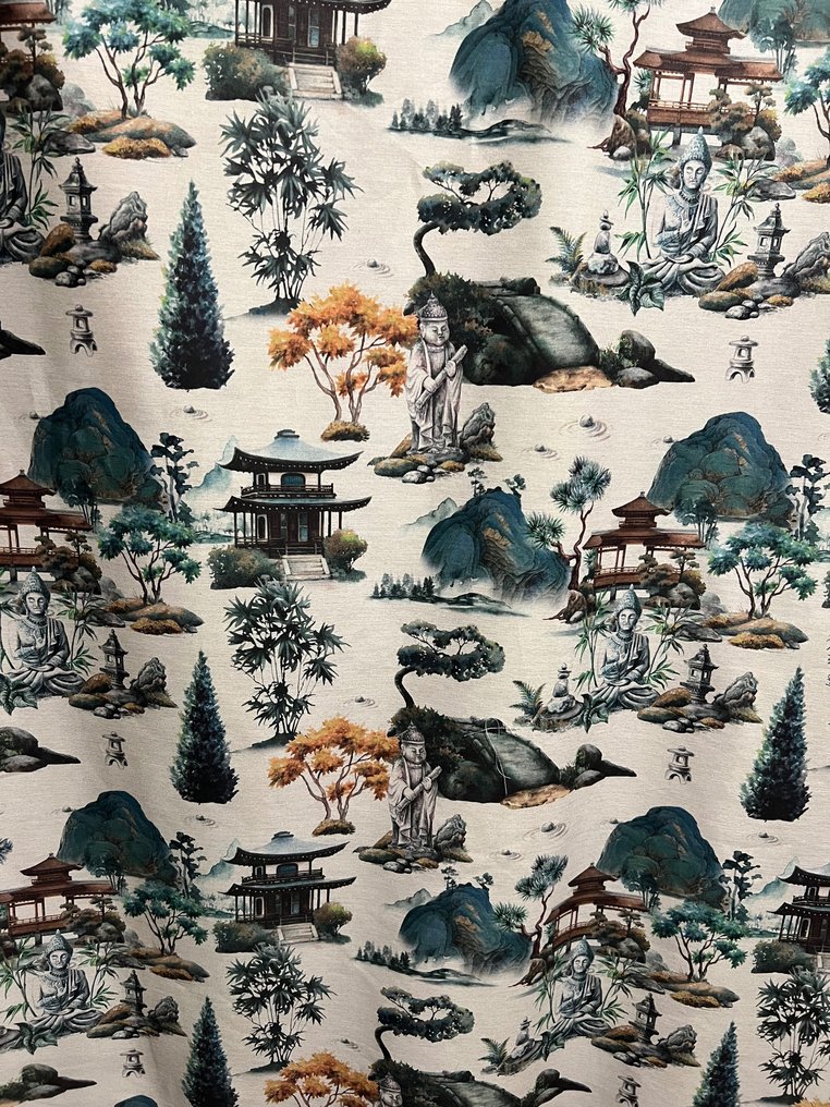 Țesătură rară din bumbac cu tematică de artă orientală - Țesătură tapițerie  - 300 cm - 280 cm #3.1