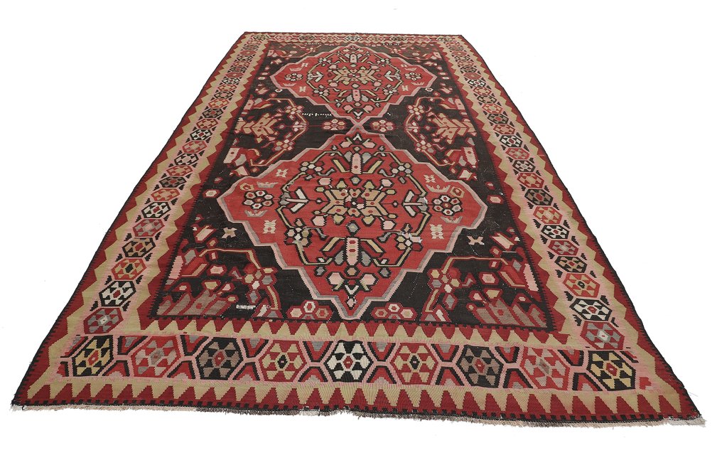 老 Kilim Karabagh 阿塞拜疆古董 - 花毯 - 452 cm - 225 cm #1.3