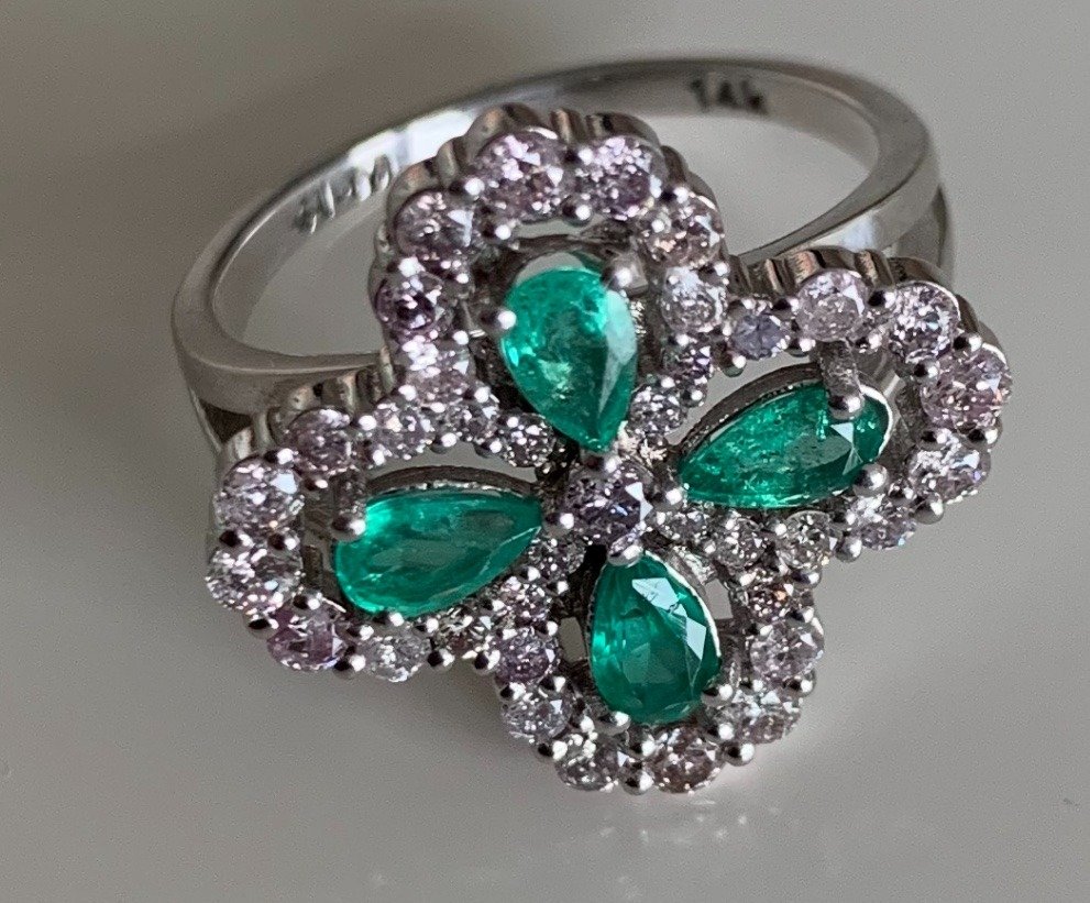 Ring Witgoud Smaragd - Diamant #2.1