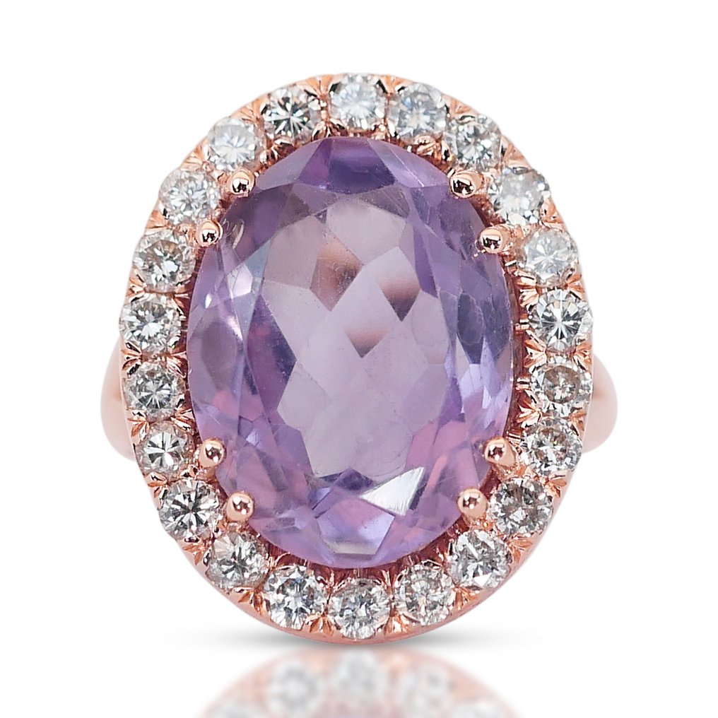 IGI Certificate - 9.93 total carat of amethyst and diamonds - Inel Aur roz Ametist - Diamant #1.1