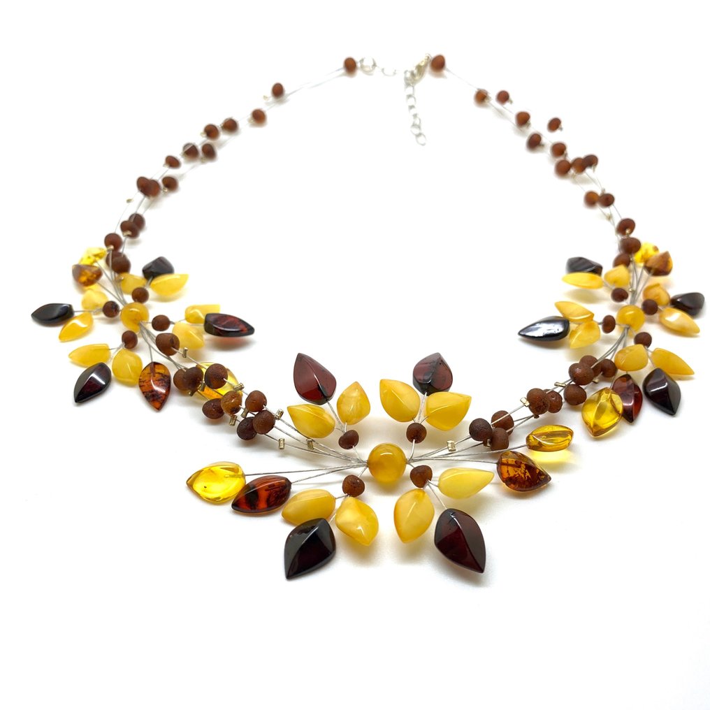 Véritable collier d’ambre baltique sculpté - Ambre - Succinite #1.1