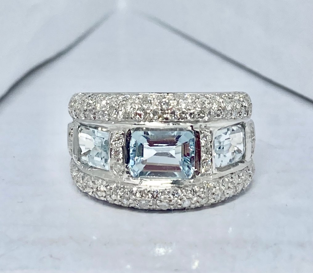 3.65 ct Pala Diamond - 戒指 白金 钻石 - 海蓝宝石 #1.1