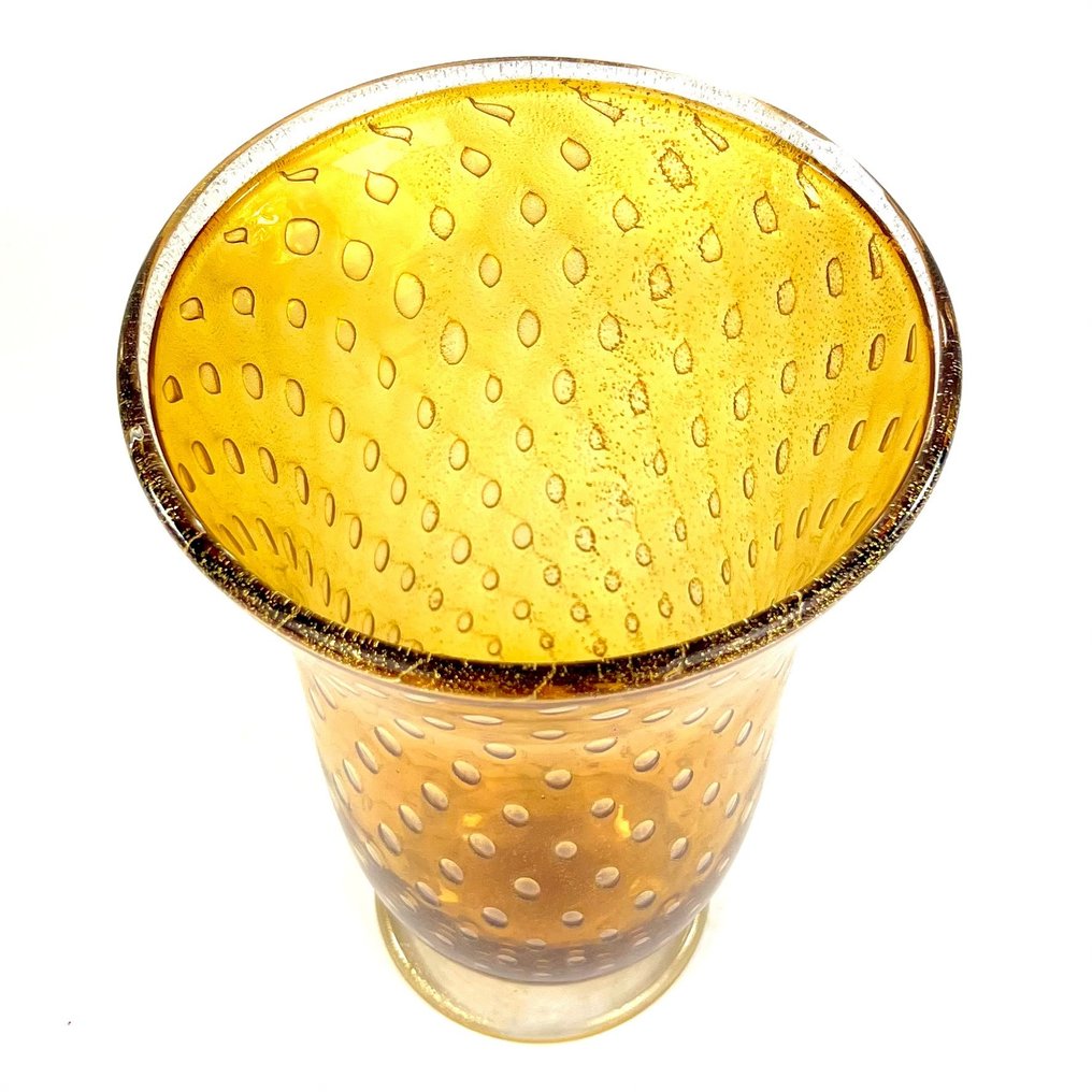 Imperio Rossi - Vase -  Murano Glass Amber Balloton 24 Carat Gold Leaf  - Glass #2.1