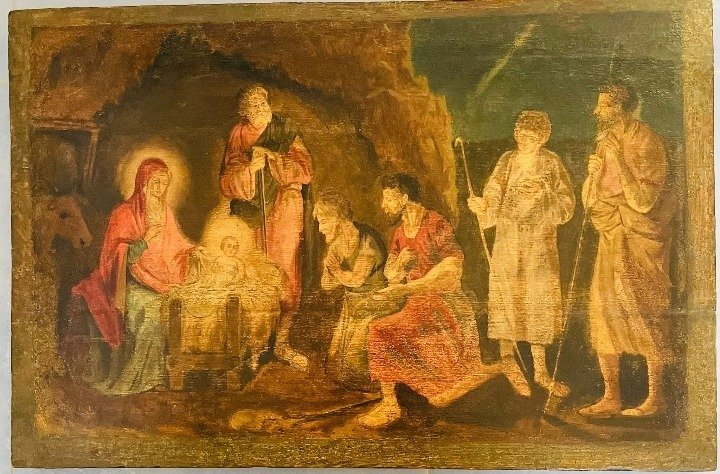 Ikone - Antike Ikone „Die Geburt Mariens“ aus dem 19. Jahrhundert (52'7cm) - Holz, Temperament #1.1