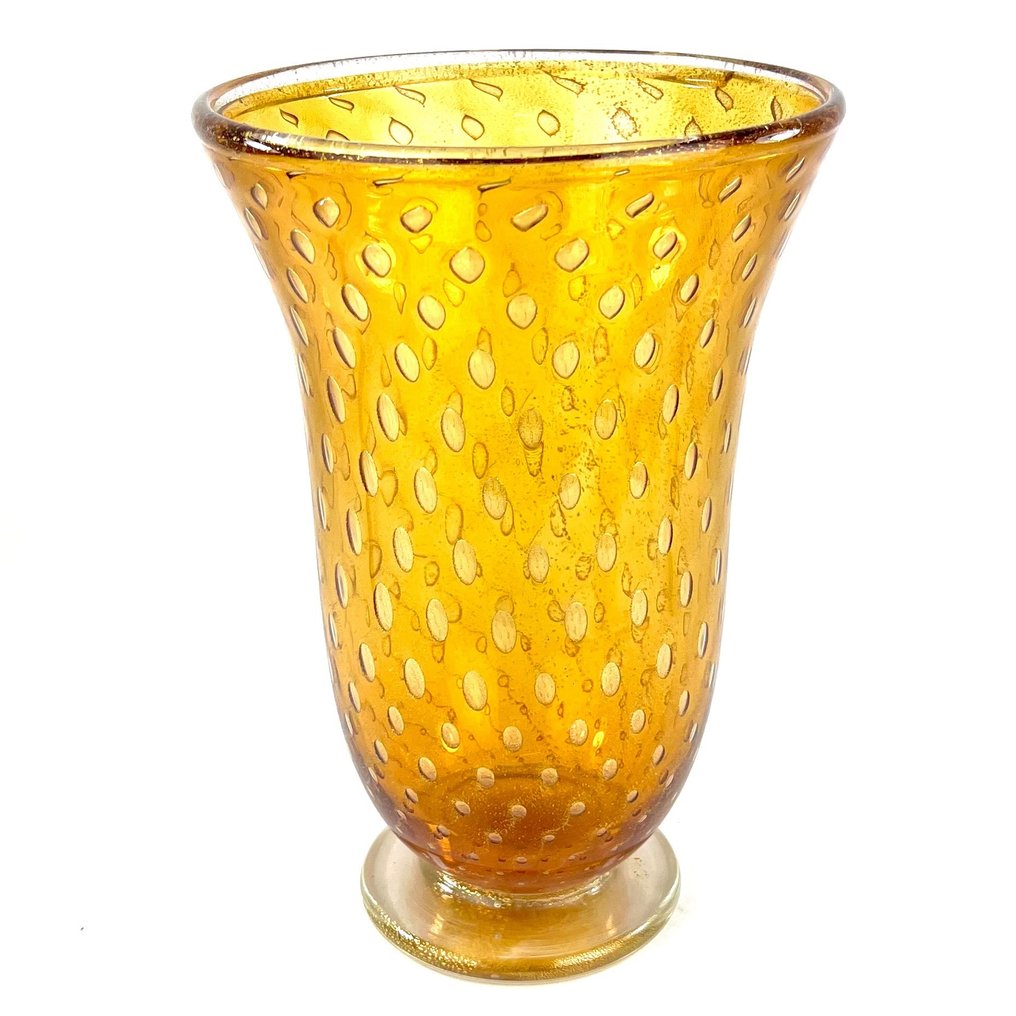 Imperio Rossi - Vase -  Murano Glass Amber Balloton 24 Carat Gold Leaf  - Glass #1.1