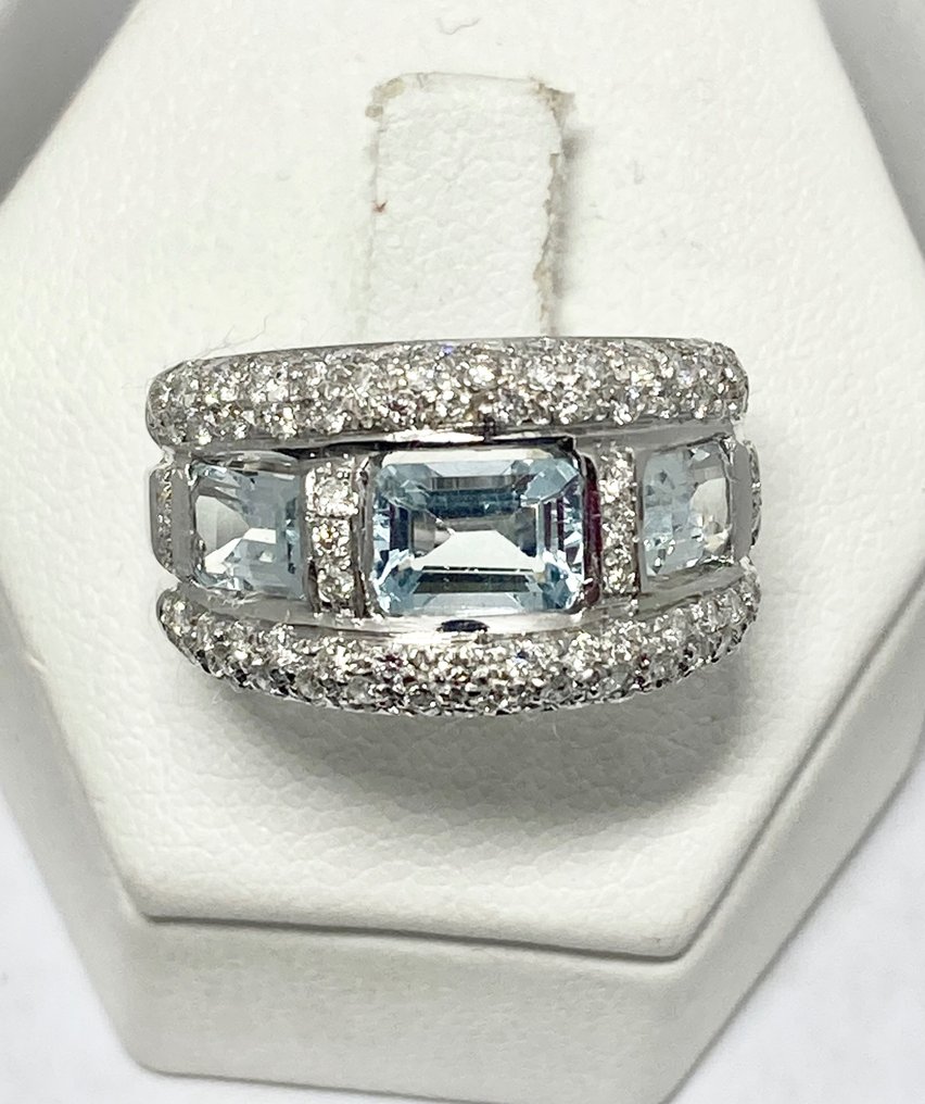 3.65 ct Pala Diamond - 戒指 白金 鉆石 - 海藍寶石  #3.1