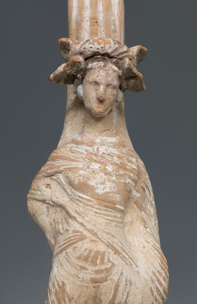 古希臘，邁錫尼 陶瓷 Canosan Lekythos 呈現女人頭型。帶TL測試 擁有西班牙進口許可證 #2.1