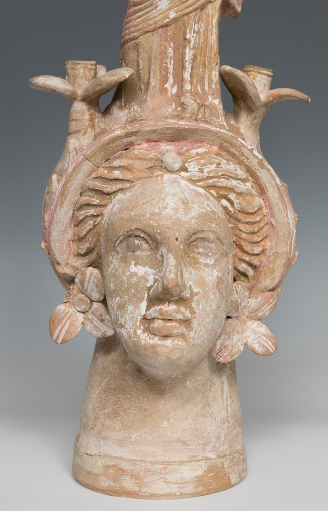 古希臘，邁錫尼 陶瓷 Canosan Lekythos 呈現女人頭型。帶TL測試 擁有西班牙進口許可證 #1.2