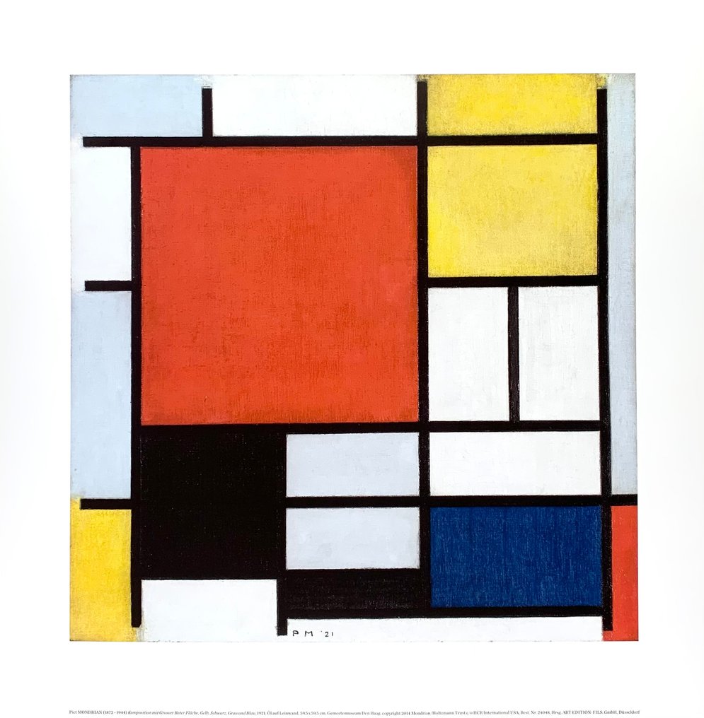 Piet Mondrian (after) - Composition yellow, black, gray, blue - Artprint Offsetlithographie 70 x 70 cm #1.1
