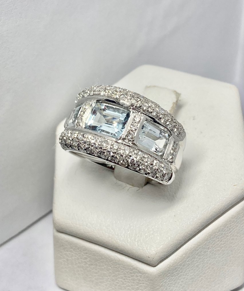 3.65 ct Pala Diamond - 戒指 白金 钻石 - 海蓝宝石 #3.1