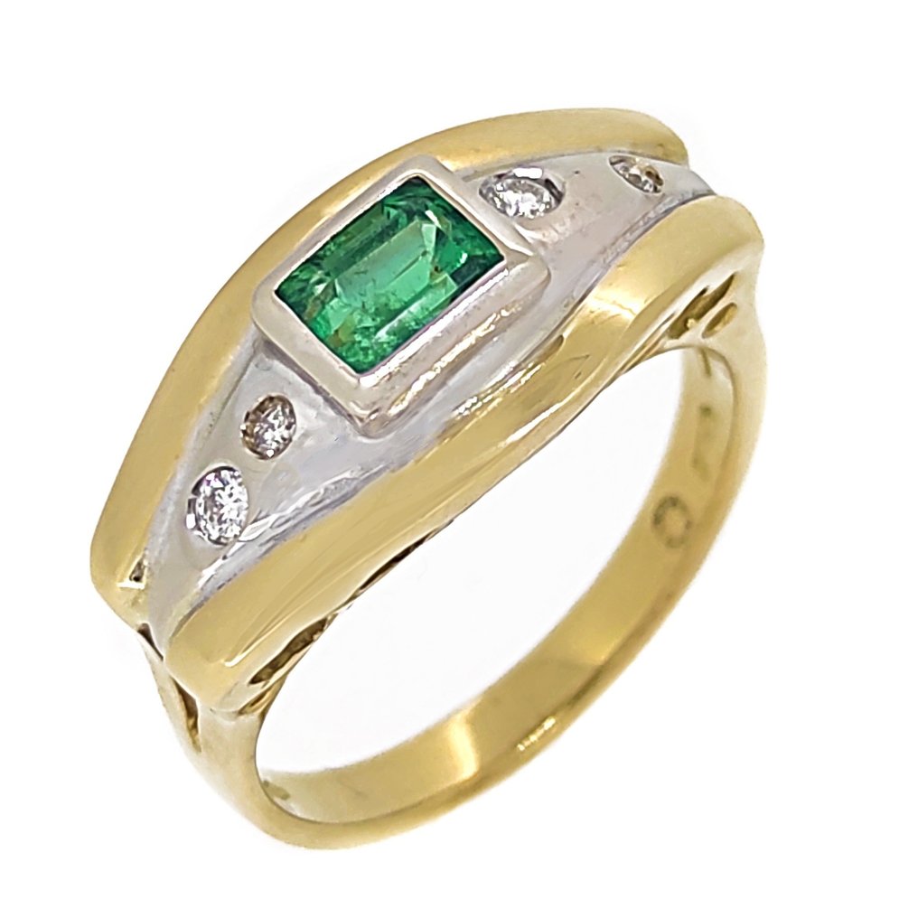 戒指 - 白金, 黄金  0.07ct. 钻石 - 祖母绿  #1.1