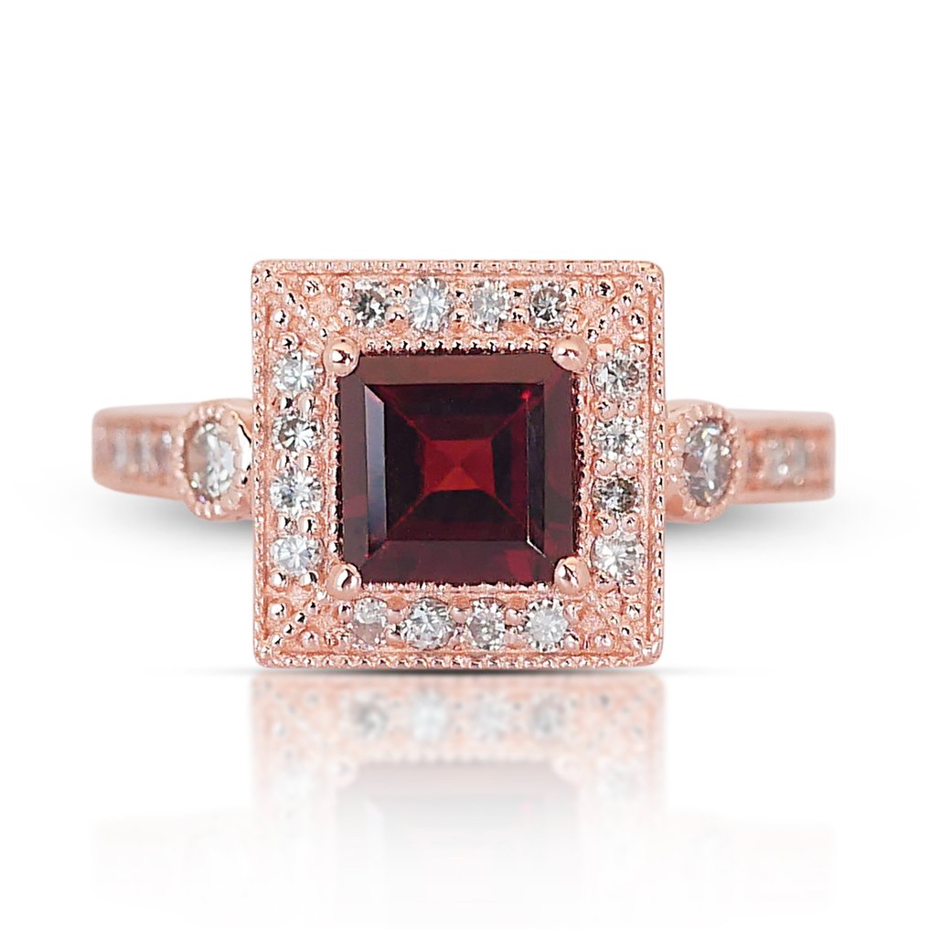 1.88 Total Carat Weight Diamonds - Pierścionek Różowe złoto Granat - Diament  #1.1