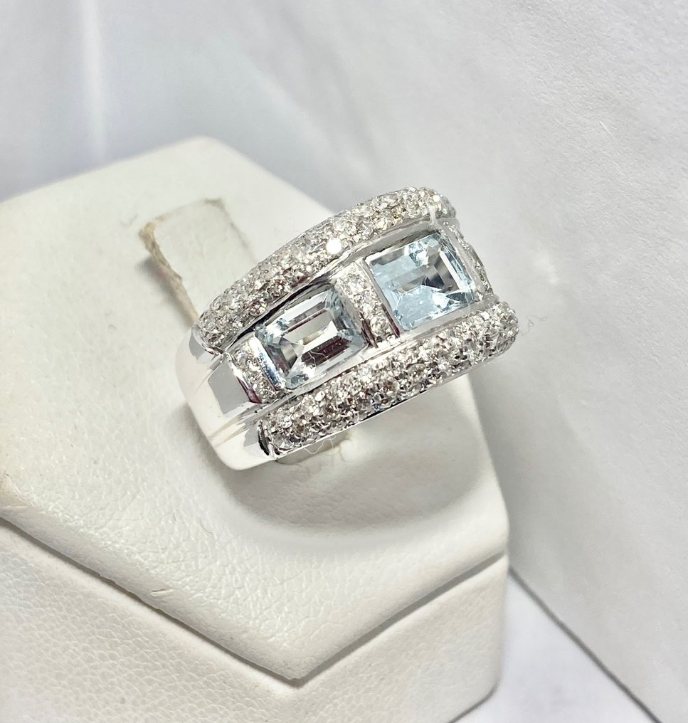3.65 ct Pala Diamond - Inel Aur alb Diamant - Aquamarine  #1.2