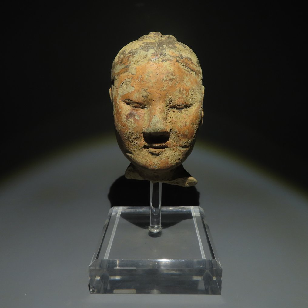 Altchinesisch Terracotta Kopf eines Stickman-Kriegers. Han-Dynastie, 206 v. Chr. – 220 n. Chr. 12 cm Höhe. #1.1
