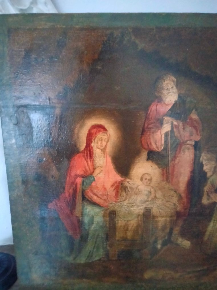 Ikone - Antike Ikone „Die Geburt Mariens“ aus dem 19. Jahrhundert (52'7cm) - Holz, Temperament #3.1