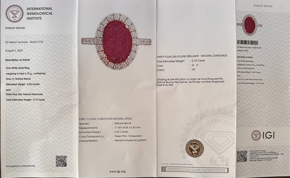 Anello - 14 carati Oro bianco -  5.74ct. tw. Spinello - Diamante - Anello di fidanzamento #2.1