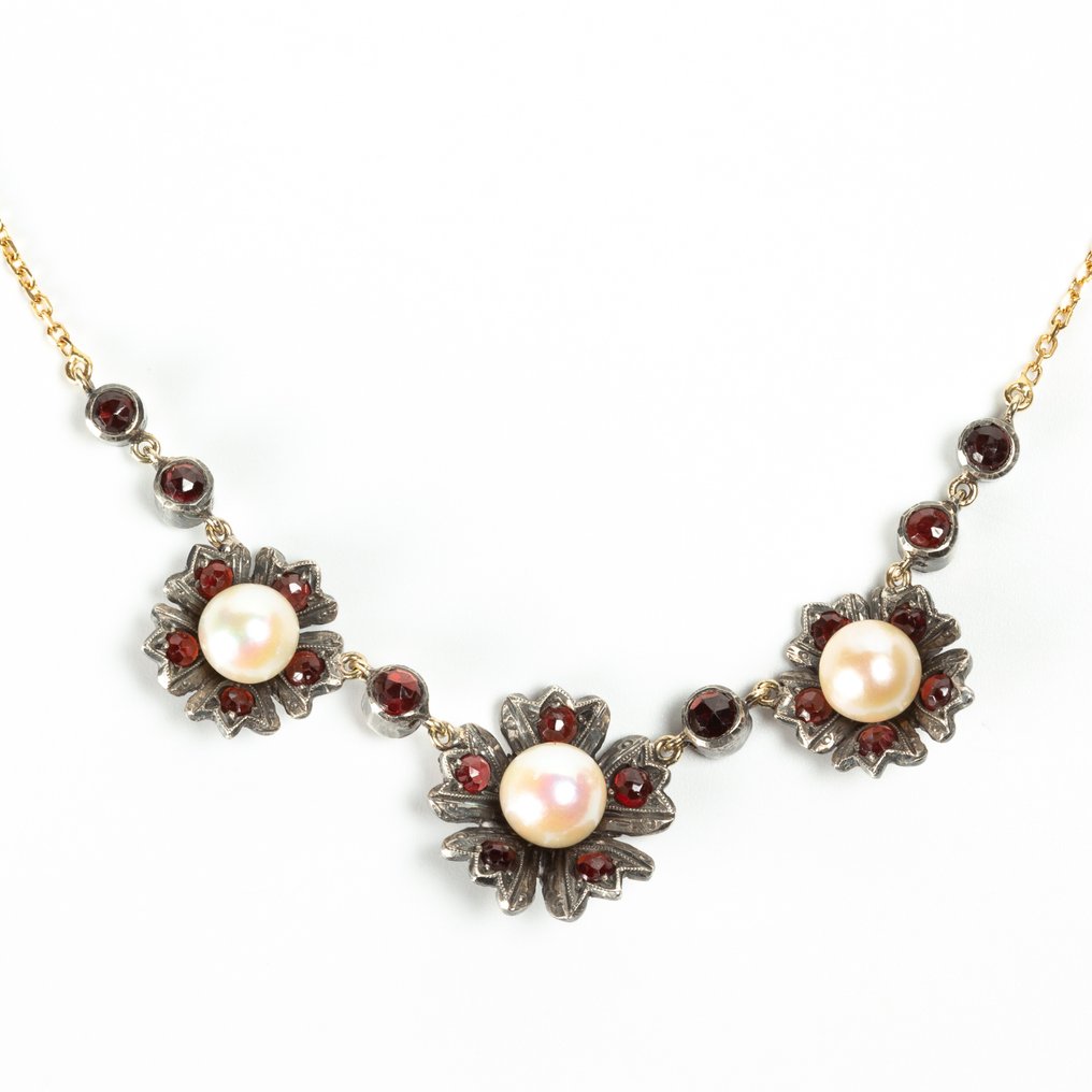 Halskette Gelbgold Perle - Granat #1.2