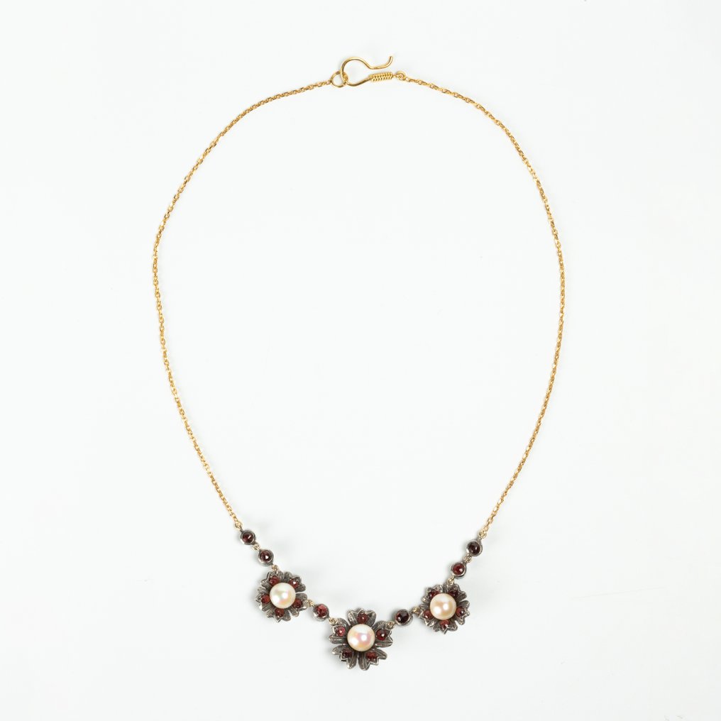 Halskette Gelbgold Perle - Granat #2.1