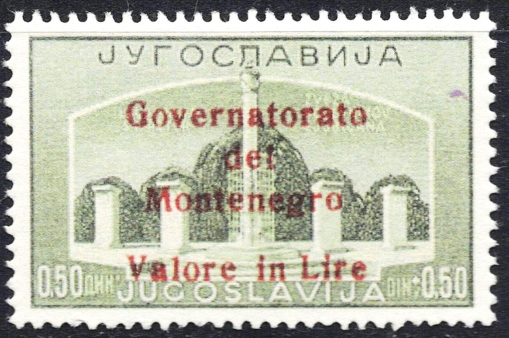 Montenegro 1941 - Montenegro-lisämaksu PUNAINEN Italian miehitys 0,50 + 0,50 vihreä Allekirjoitettu - Y&T N° 24 #1.1