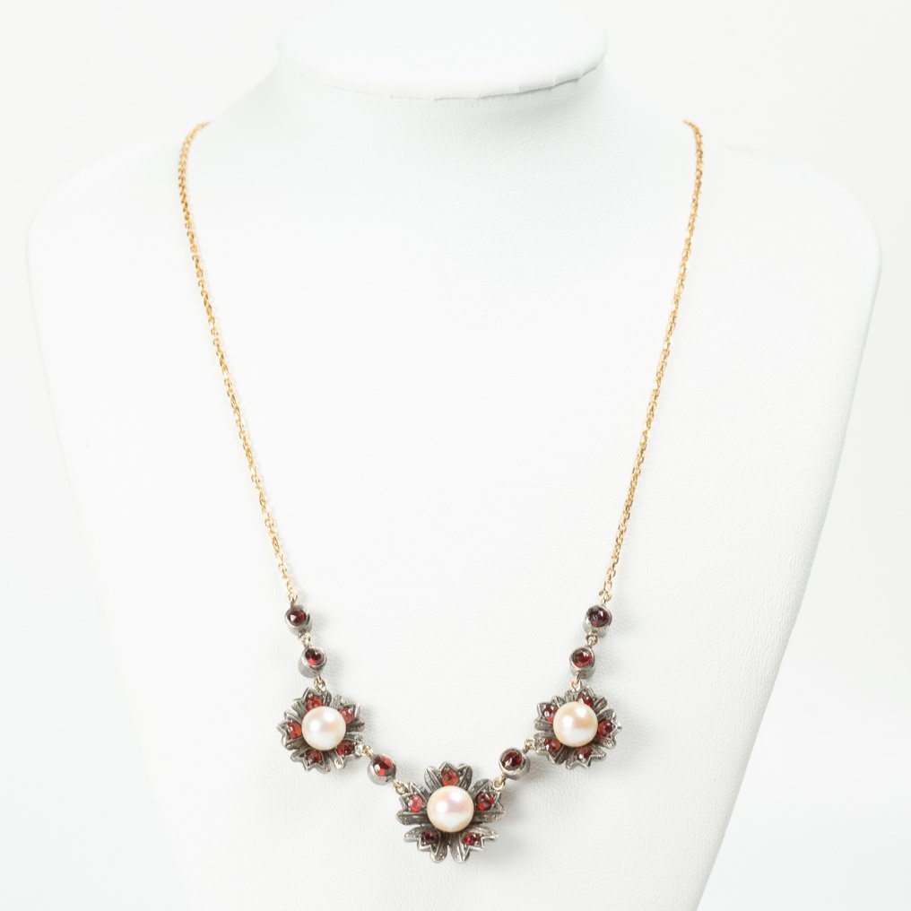 Halskette Gelbgold Perle - Granat #1.1