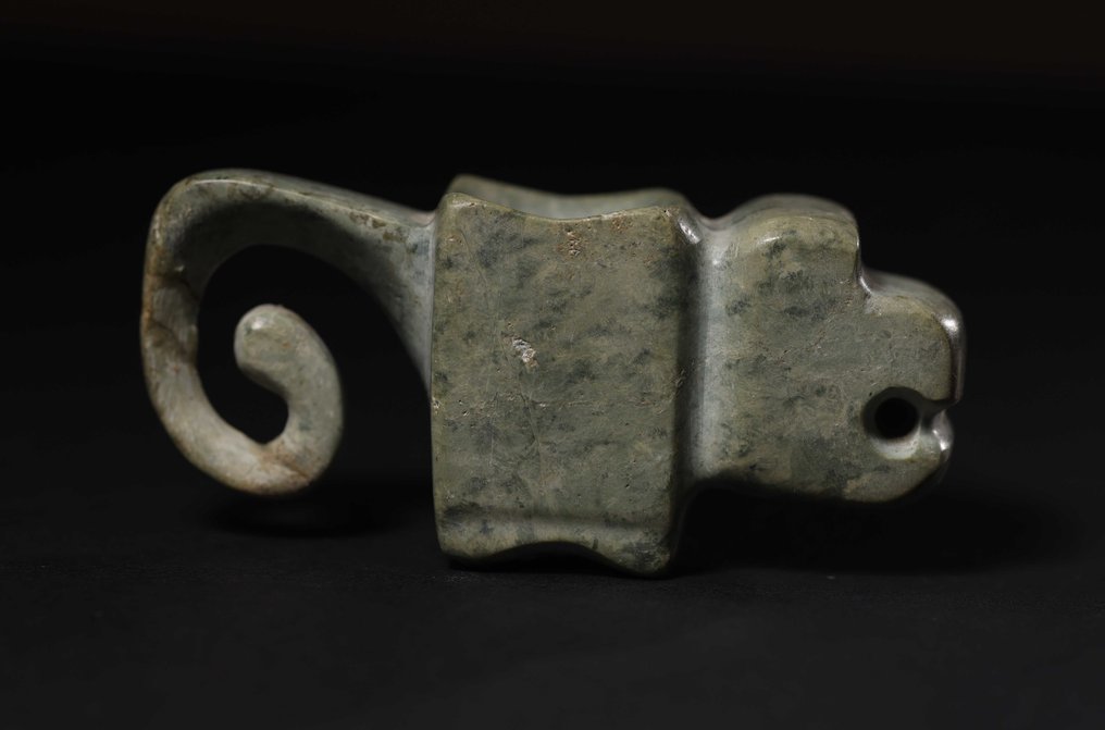 Pre Colombiaans Valdiviaanse stenen vijzel met aapvorm. Met Spaanse exportlicentie - 10 cm #2.2