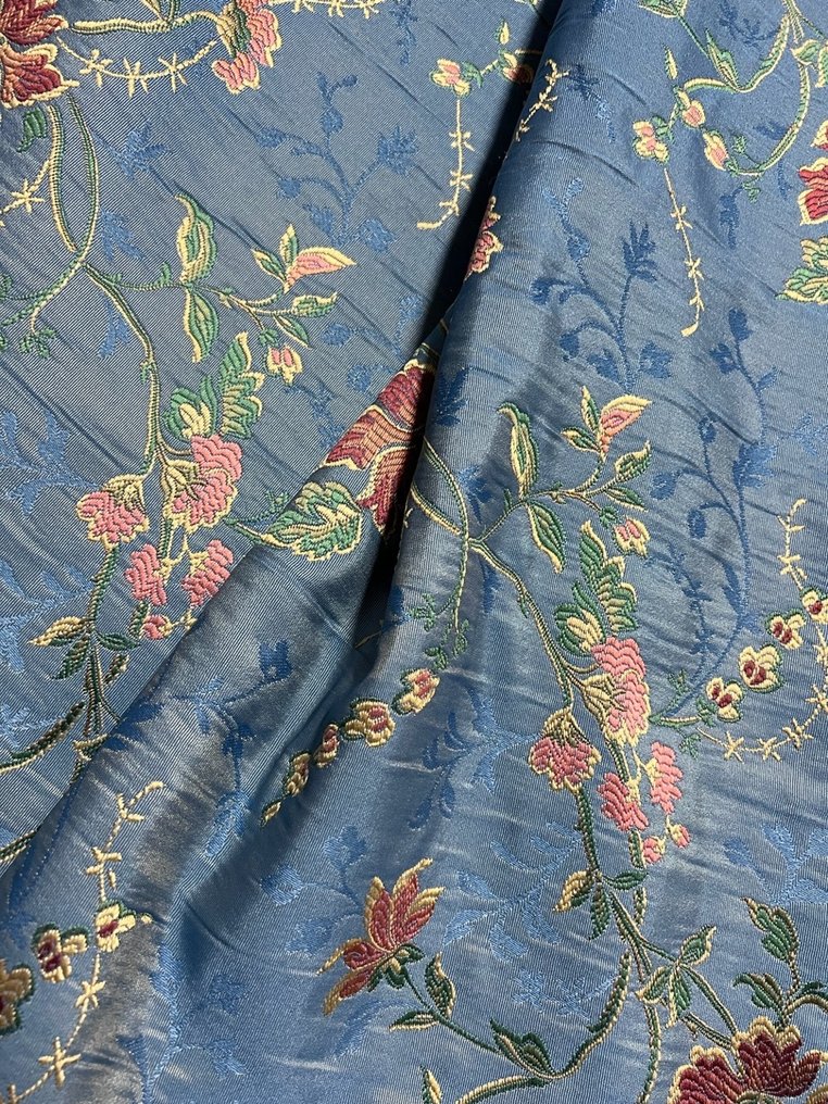 preciosa tela de seda San Leucio azul pastel enriquecida con adornos florales - Textil  - 500 cm - 140 cm #1.2