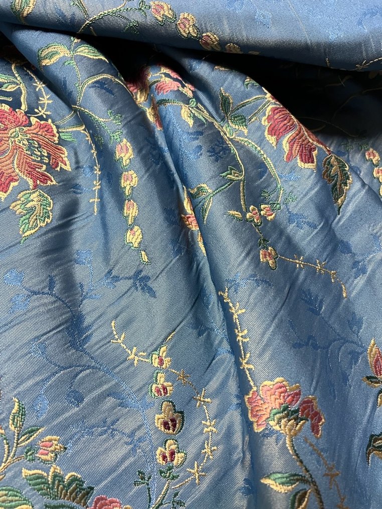preciosa tela de seda San Leucio azul pastel enriquecida con adornos florales - Textil  - 500 cm - 140 cm #2.1