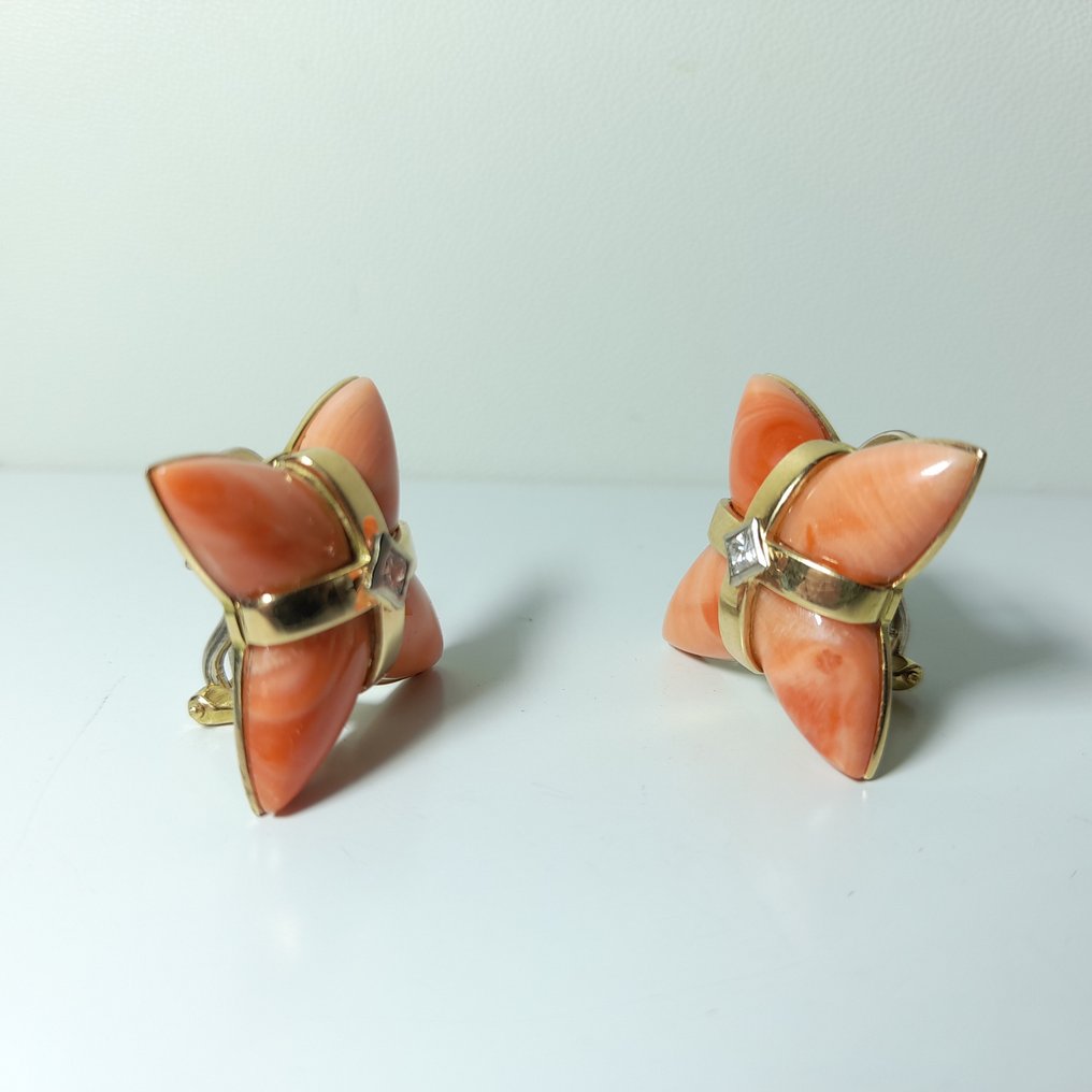 Boucles d'oreilles tendance Or jaune Corail - Diamant #1.2