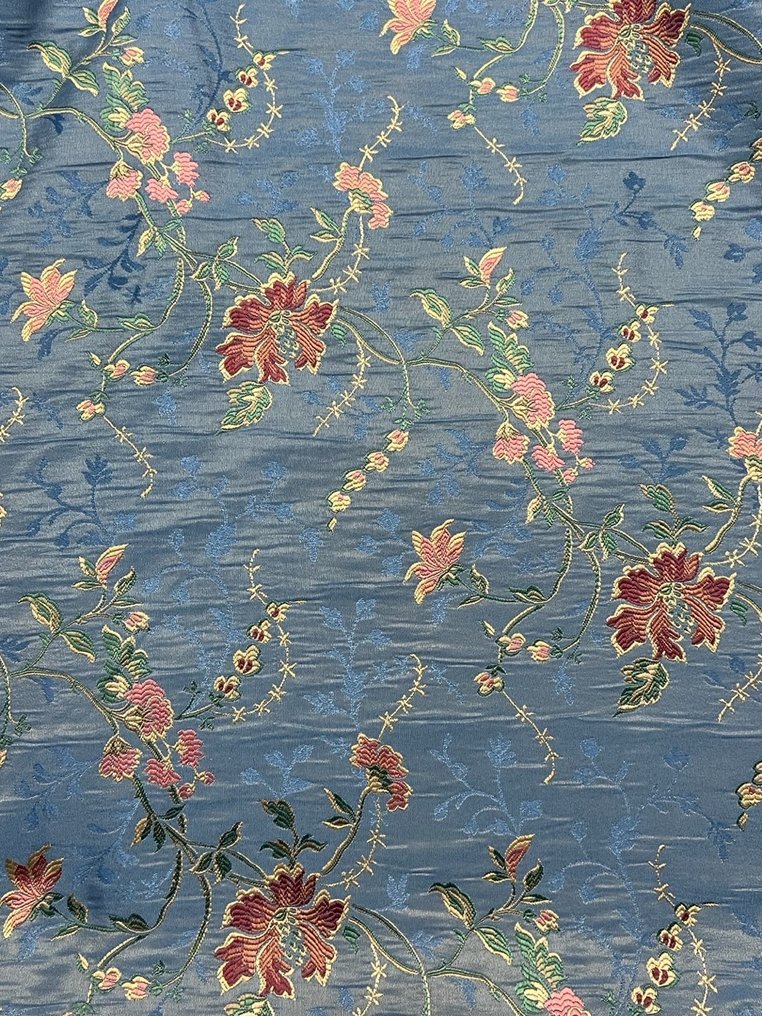 preciosa tela de seda San Leucio azul pastel enriquecida con adornos florales - Textil  - 500 cm - 140 cm #1.1
