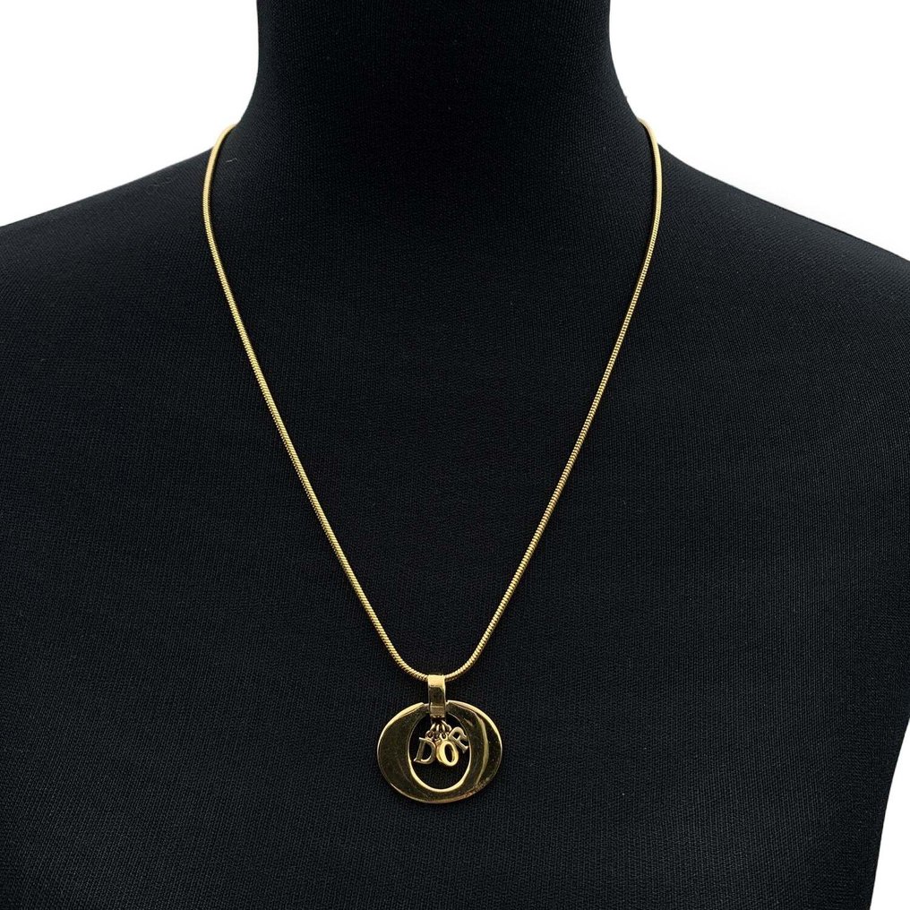 Christian Dior - Gold Metal Dangling Charms Logo Necklace - Naszyjnik #1.2