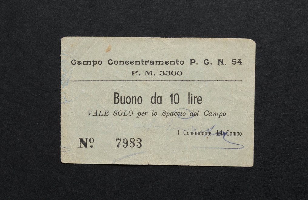 Włochy. - 10 Lire 1943-1945 Campo Concentramento Pg 54 - Passo Corese (Ri) - Gav. 115 #1.1
