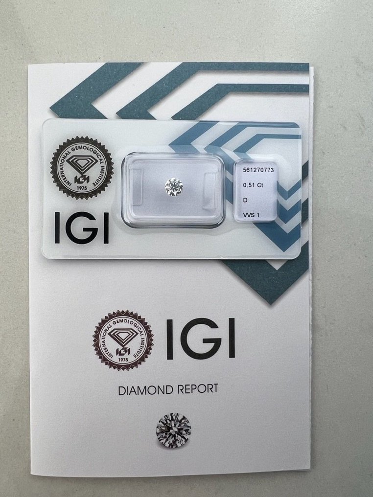 1 pcs Diamond - 0.51 ct - Μπριγιάν - D (άχρωμο) - VVS1 #1.1