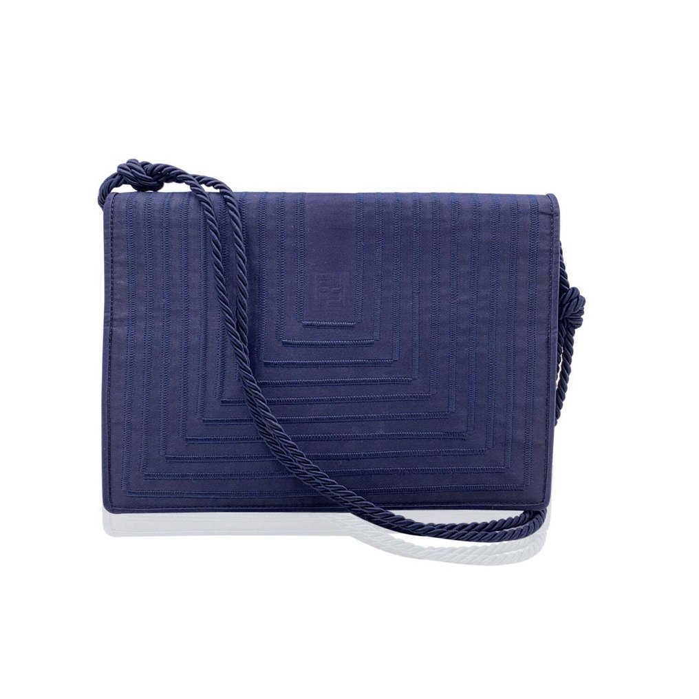 Fendi - Vintage Blue Satin Crossbody Bag or Clutch with Stitchings - Geantă de umăr #1.1