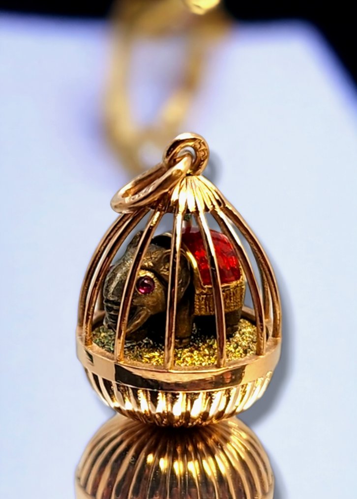 A. Hollming Imperial Russian 56 Gold  Pendant Egg With Elephant Circa 1880-1913 - Colgante Oro amarillo  #2.1