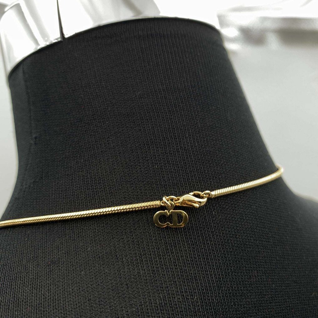 Christian Dior - Gold Metal Dangling Charms Logo Necklace - Naszyjnik #2.1