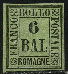 Romagna 1859 - 6 Baj grün gelb. Intakt und gut gerandet - Sassone N. 7 #1.1